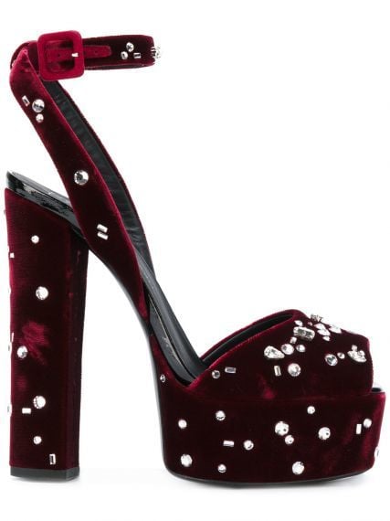 Betty Bordo Kadife Taşlı Platform