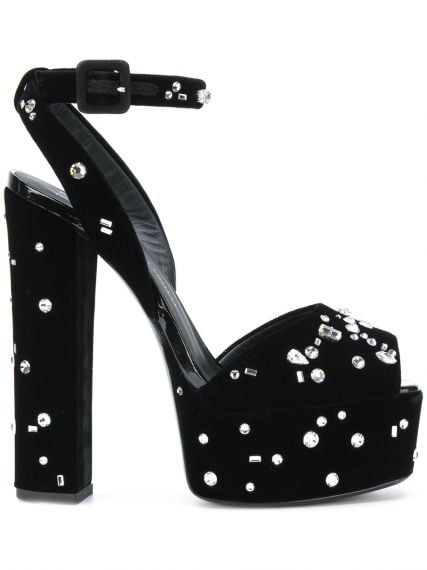 Betty Siyah Kadife Taşlı Platform