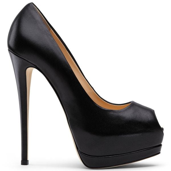 Sharon Siyah Deri Platform