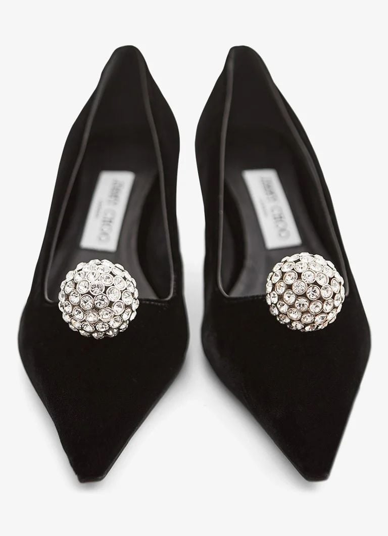 Siyah Kadife Taşlı Stiletto