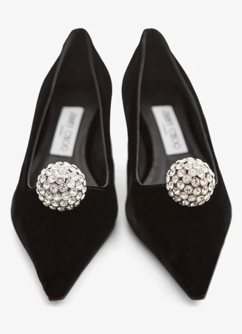 Siyah Kadife Taşlı Stiletto