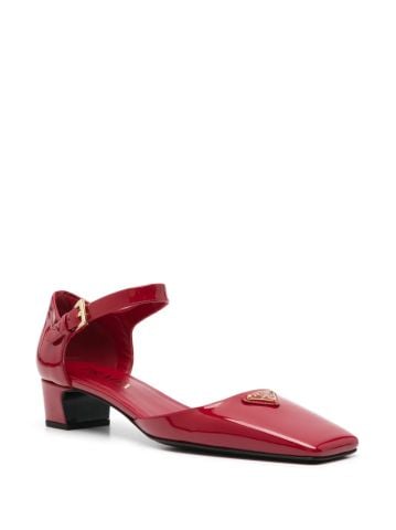 Kırmızı Rugan Logo Köşeli Stiletto