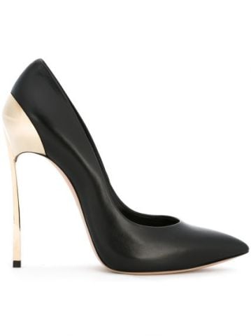 Siyah Deri Kaşık Topuk Stiletto