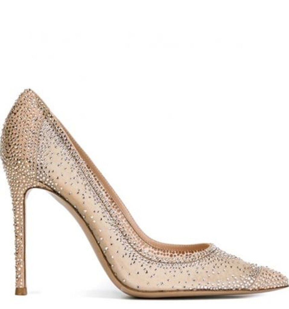 Sequin Bej Gümüş Taşlı Stiletto