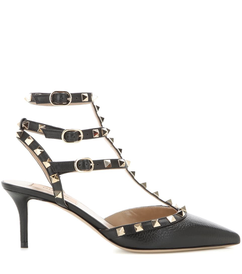 Siyah Flooter T-Bant Rockstud Stiletto