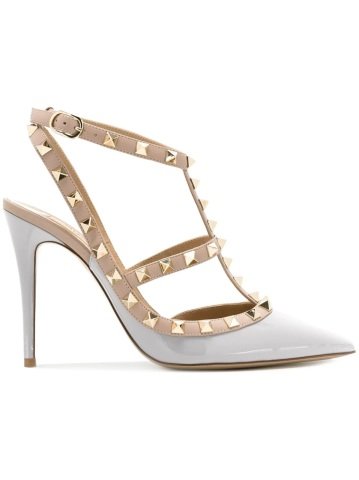 Beyaz Rugan T-Bant Rockstud Stiletto